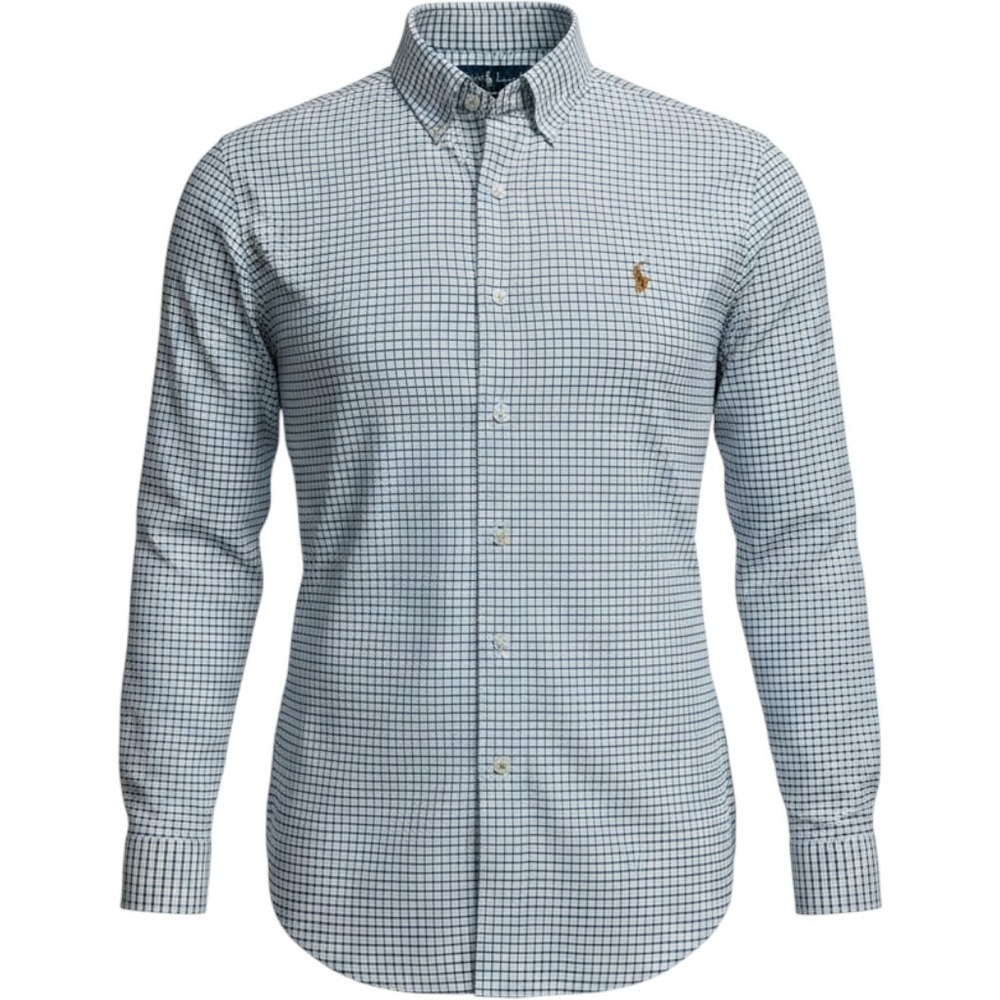 Ralph Lauren Mens Classic Fit Blue White Check Oxford Button Down Shirt Large